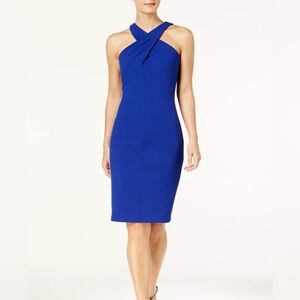 Calvin Klein | Blue Crossover-neck Knee length dress, size 14